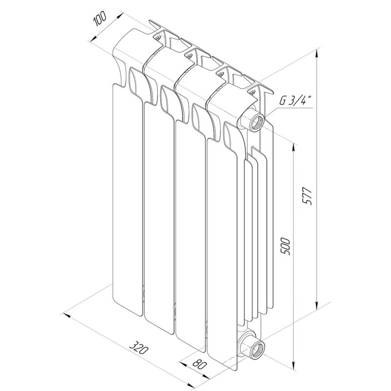 Радиатор Rifar Monolit 500/100 биметалл 4 секция бүйірлік қосылым түсі ақ