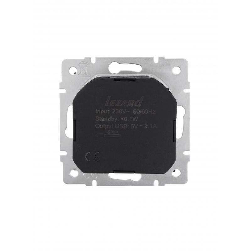 Розетка USB двойная встраиваемая Lezard Vesna 742-4288-181 с заземлением цвет черный