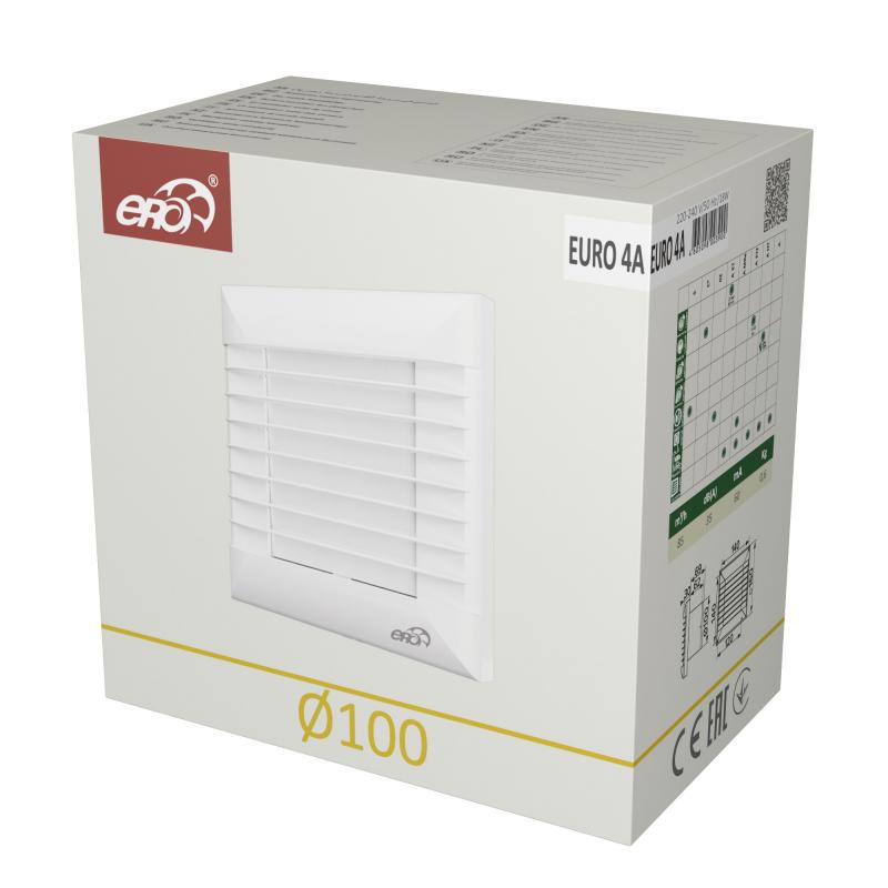 Вентилятор осевой вытяжной Эра Euro 4A D100 мм 35 дБ 85 м3/ч с автоматическими жалюзи цвет белый