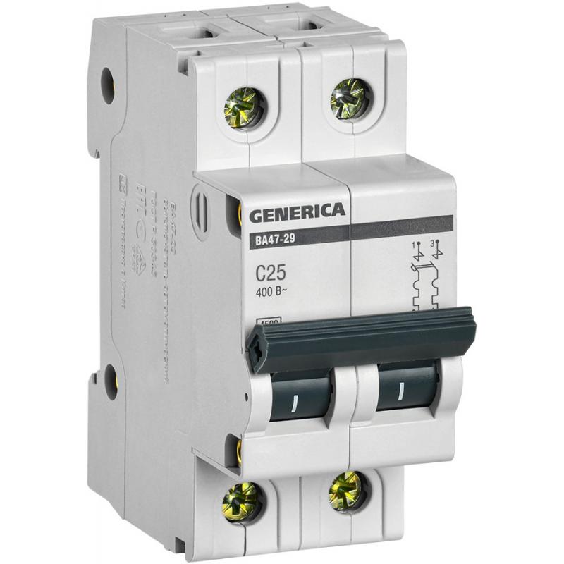 Автоматический выключатель Generica ВА47-29 2P C25 А 4.5 кА