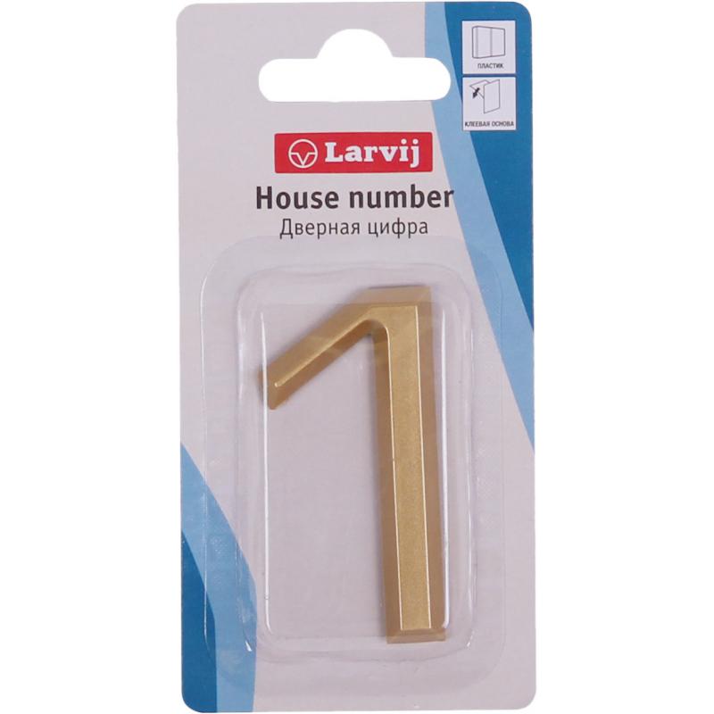 Цифра «1» Larvij самоклеящаяся 60х37 мм пластик цвет матовое золото