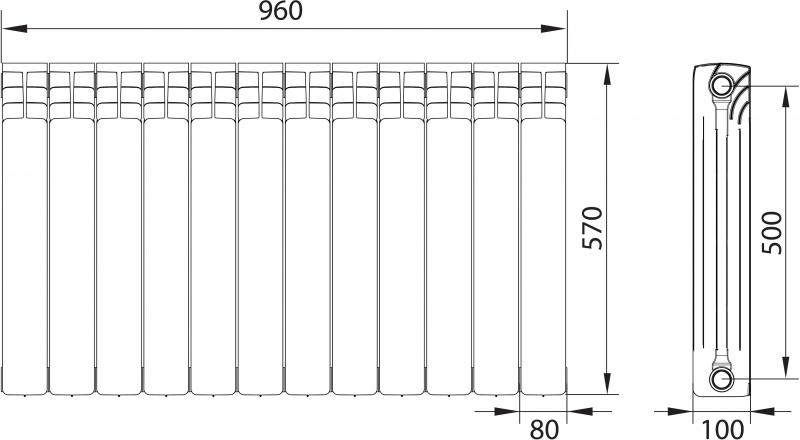 Радиатор Equation 500/100 12 секций боковое подключение биметалл белый