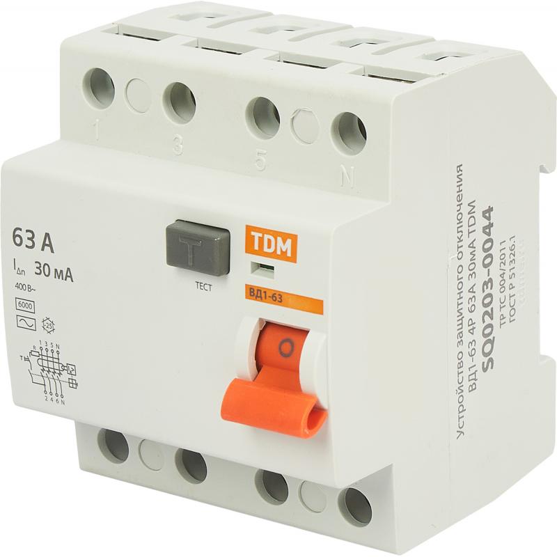 ҚӨҚ Tdm Electric ВД1-63 4P 63 A 30 мА 4.5 кА AC SQ0203-0044