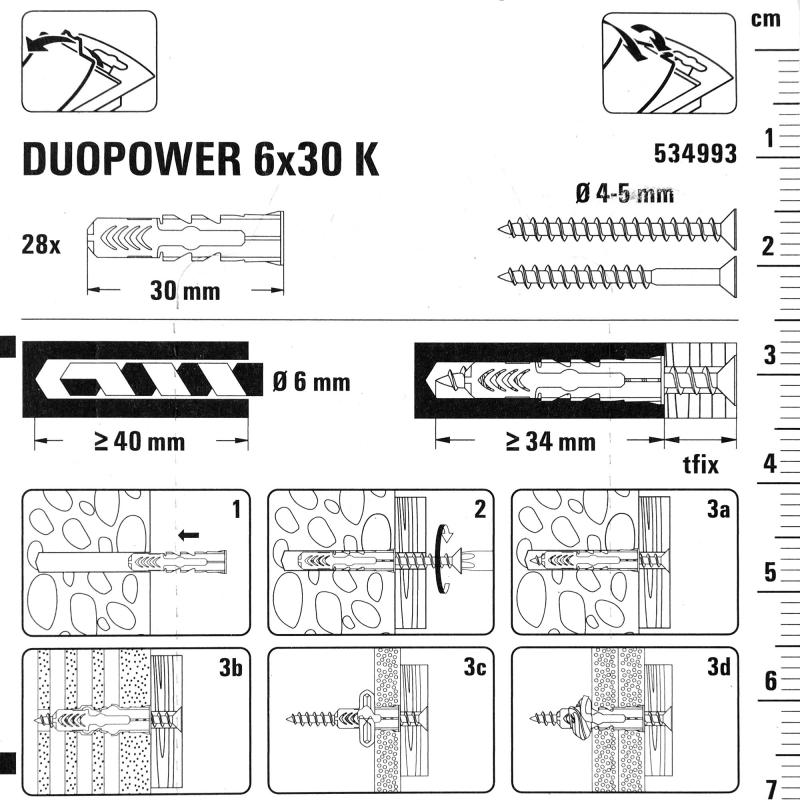 Дюбель для всех типов стен Duopower 6x30 мм цвет серый/красный 28 шт.