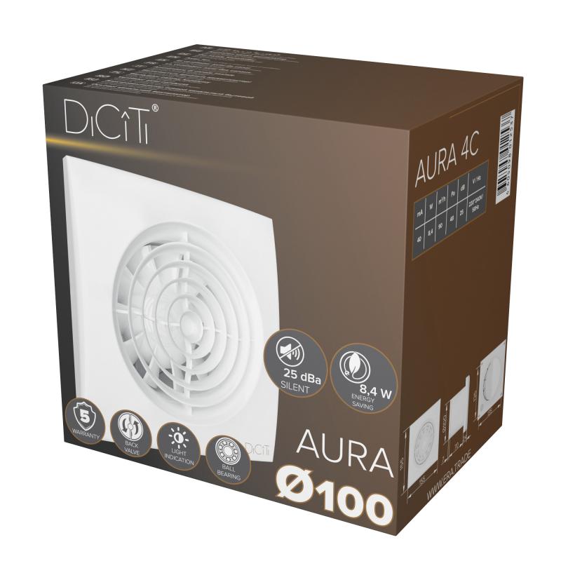 Вентилятор осевой вытяжной Diciti Aura 4C D100 мм 25 дБ 90 м3/ч обратный клапан цвет белый