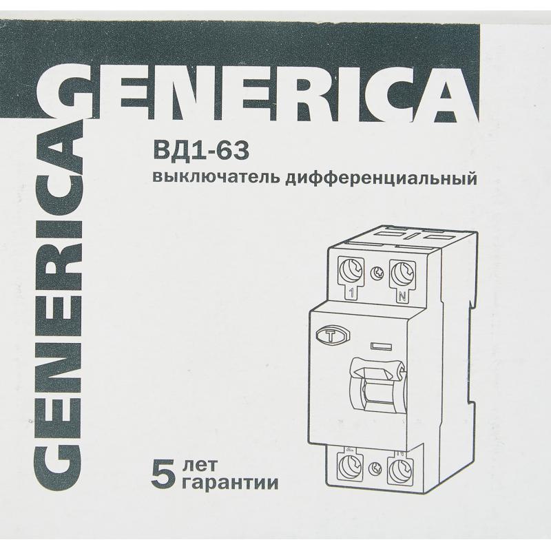 УЗО Generica ВД1-63 2P 25 A 30 мА 4.5 кА AC