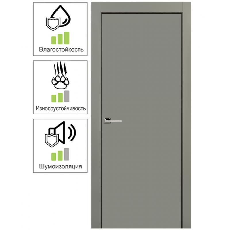 Дверь межкомнатная Гладкая глухая эмаль цвет грей 90x200 см (с замком в комплекте)