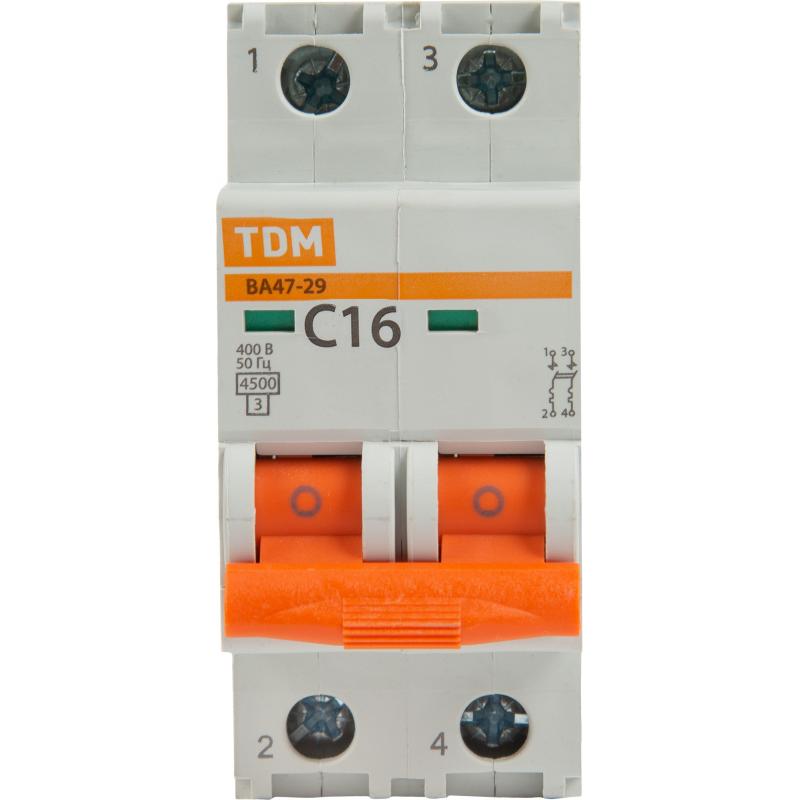 Автоматический выключатель TDM Electric ВА47-29 2P C16 А 4.5 кА SQ0206-0093