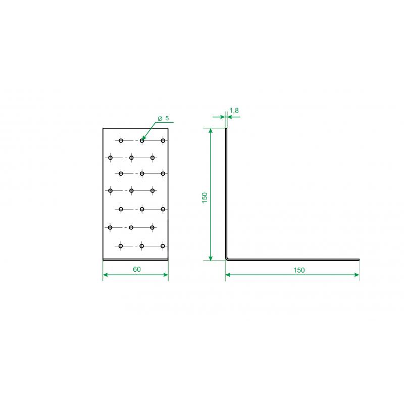 Угол крепежный равносторонний KUR 150x150x60x1.8