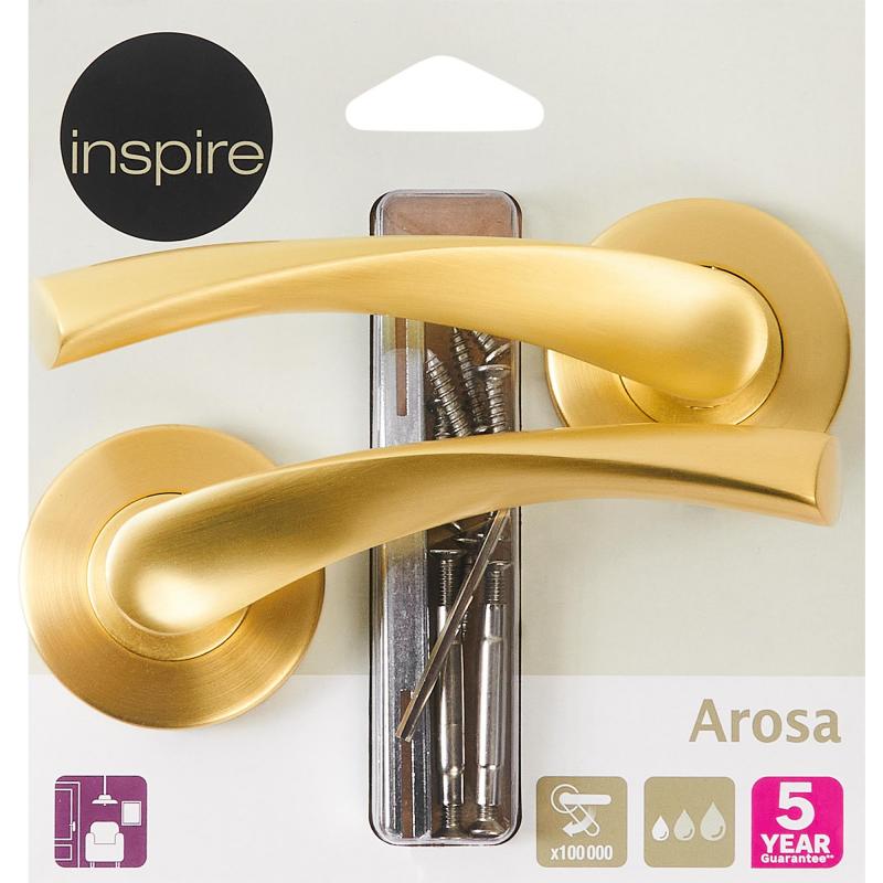 Дверные ручки Inspire Arosa без запирания, комплект, цвет латунь матовая