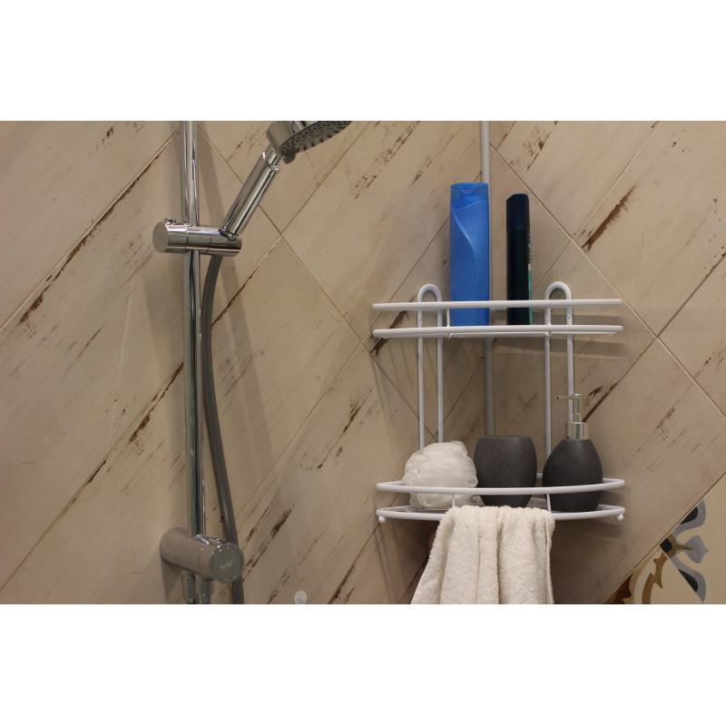 Ваннаға арналған сөре Swensa Termo SWR-1003 екі қабатты бұрыштық металл түсі ақ