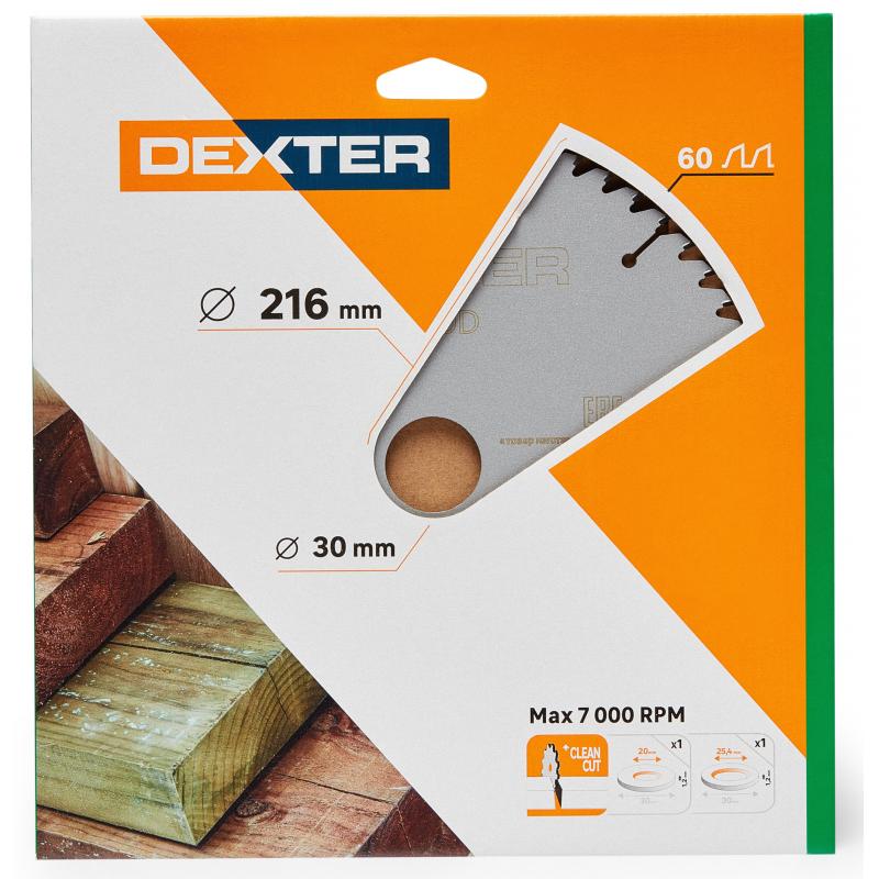 Диск пильный по дереву Dexter FD-E032163060T 60Т 216x30x1.5 мм, кольца: 20 и 25.4