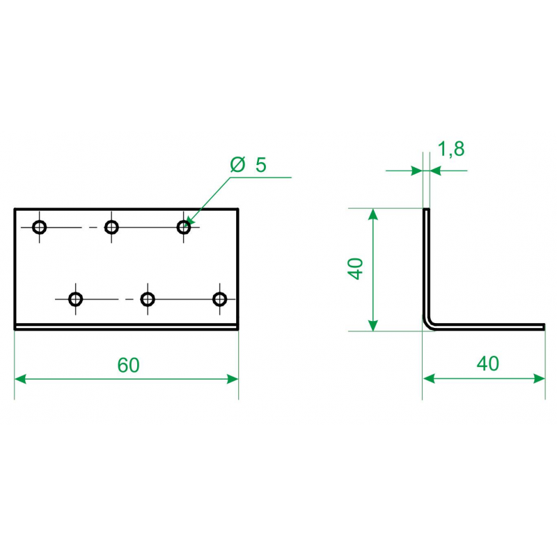 Угол крепежный равносторонний KUR 40x40x60x1.8