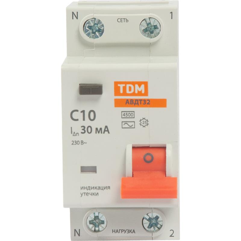 Дифференциальный автомат Tdm Electric АВДТ-32 1P N C10 A 30 мА 4.5 кА AC SQ0202-0501