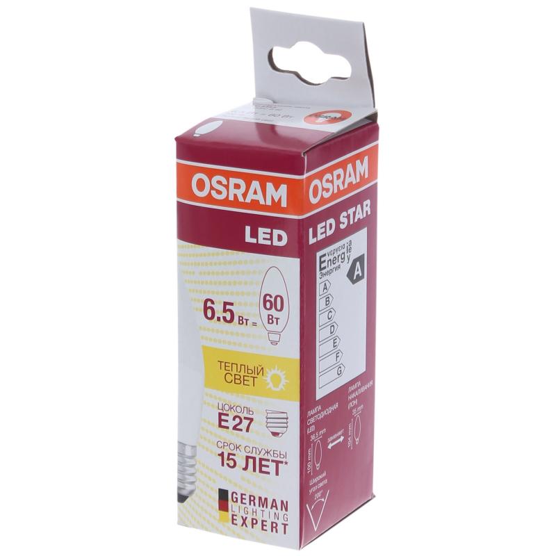 Лампа светодиодная Osram Свеча E27 6.5 Вт 550 Лм свет тёплый белый