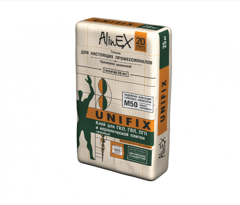 Клей гипсовый монтажный AlinEx Unifix 25 кг