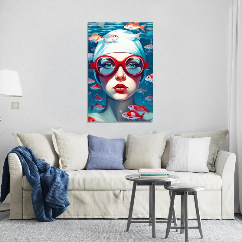 Картина на холсте Постер-лайн Девушка с рыбами 40x60 см