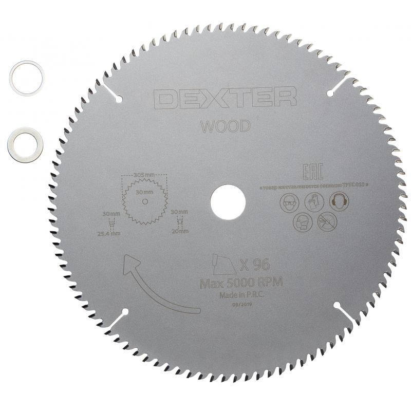 Диск пильный по дереву Dexter FD-E033053096T 96Т 305x30x1.2 мм, кольца: 20 и 25.4