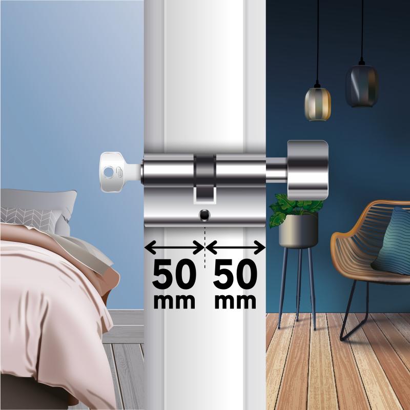 Цилиндр Standers Indoor L1, 50x50 мм, ключ/вертушка, цвет хром
