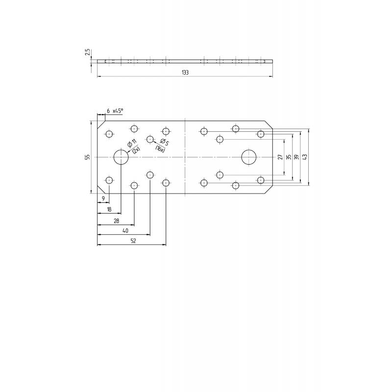 Пластина крепежная GAH ALBERTS КР 133x55x2.5