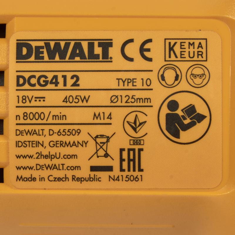 УШМ (болгарка) аккумуляторная DeWalt DCG412N, 18 В Li-ion, 125 мм, без АКБ