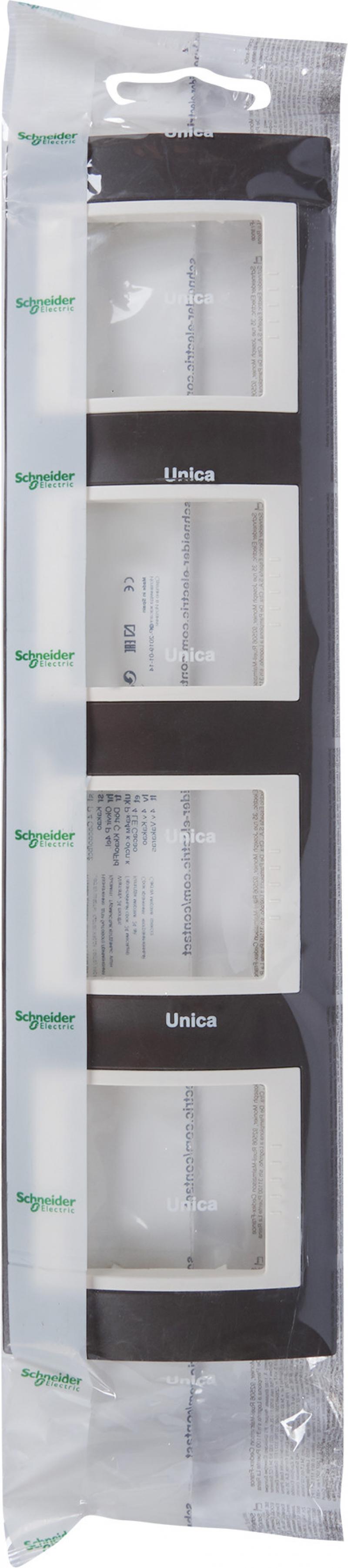 Рамка для розеток и выключателей Schneider Electric Unica 4 поста, цвет какао/бежевый