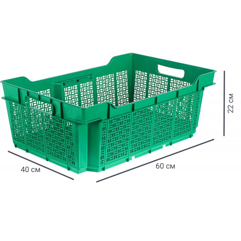 Ящик полимерный многооборотный 60x40x22 см пластик без крышки цвет зеленый