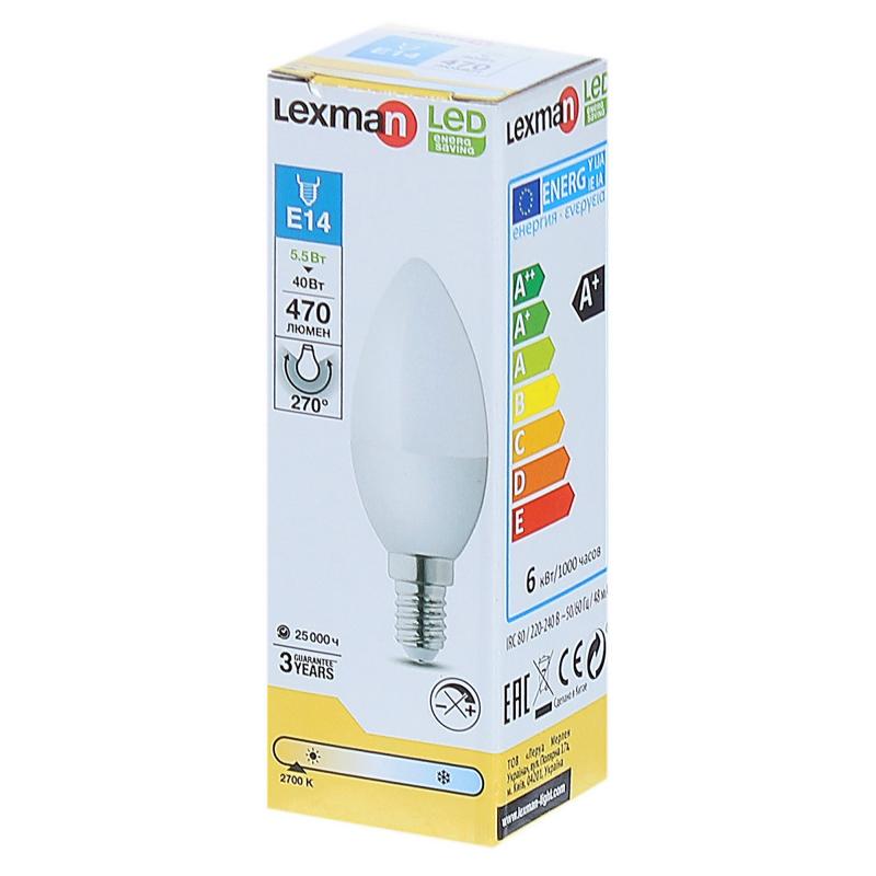 Лампа светодиодная Lexman E14 5.5 Вт 470 Лм свет тёплый