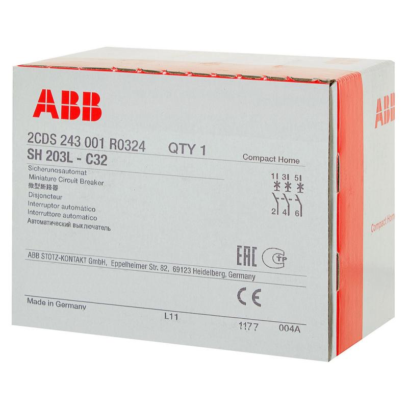 Автоматический выключатель ABB SH203L 3P C32 А 4.5 кА 2CDS243001R0324