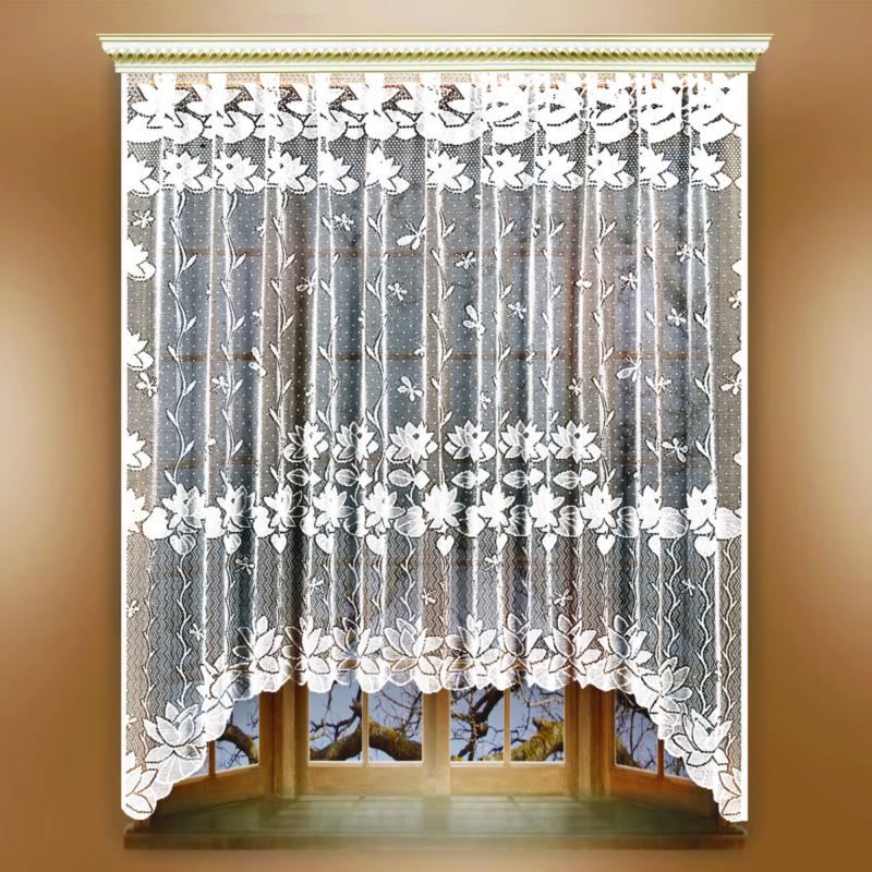 Занавеска для кухни на ленте «Лилии», 200х165 см, жаккард, цвет белый