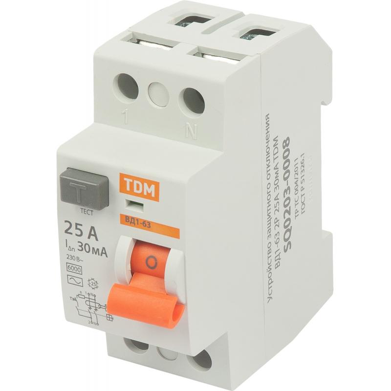 УЗО Tdm Electric ВД1-63 2P 25 A 30 мА 4.5 кА AC SQ0203-0008