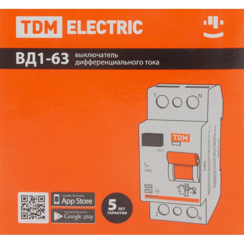 ҚӨҚ Tdm Electric ВД1-63 2P 25 A 30 мА 4.5 кА AC SQ0203-0008