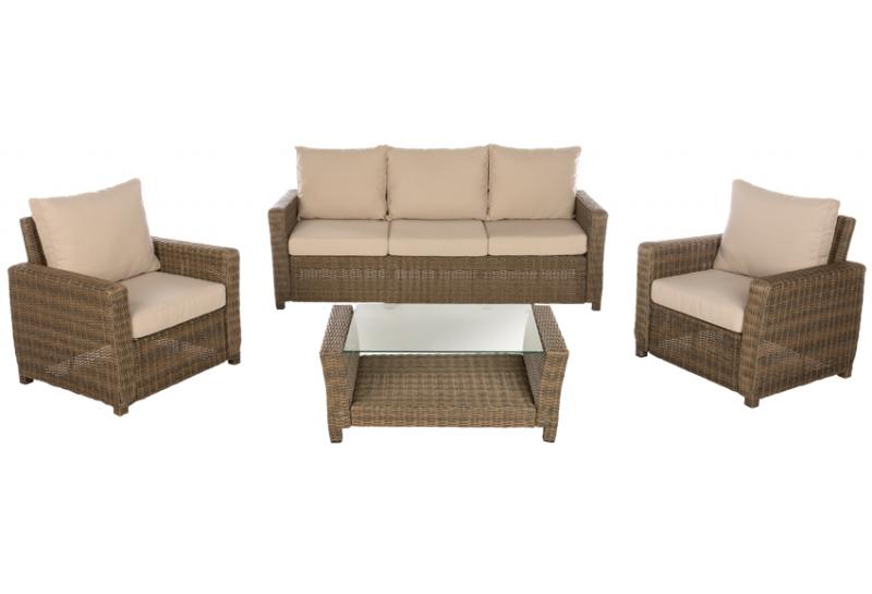 Набор садовой мебели Naterial полиротанг светло-коричневый: стол, диван и 2 кресла