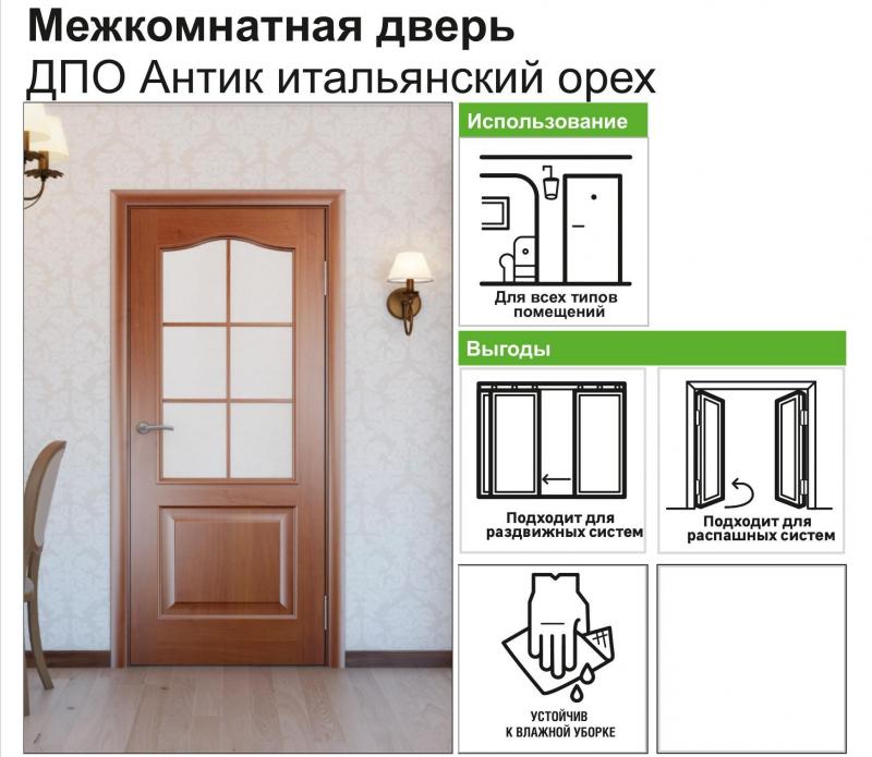 Дверь межкомнатная Антик остеклённая ПВХ ламинация цвет итальянский орех 80x200 см