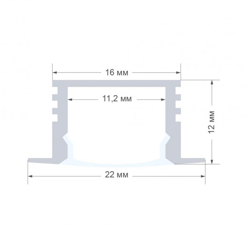 Профиль для светодиодной ленты врезной 12 мм 1 пог. м