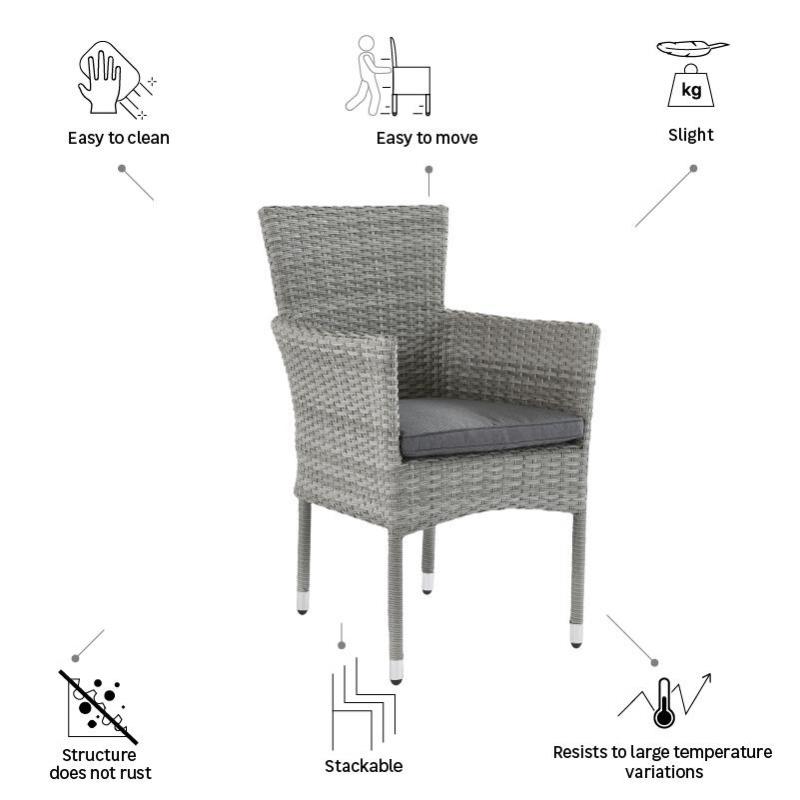 Кресло садовое Naterial Davos 57x88x91 см, искусственный ротанг, серый/чёрный
