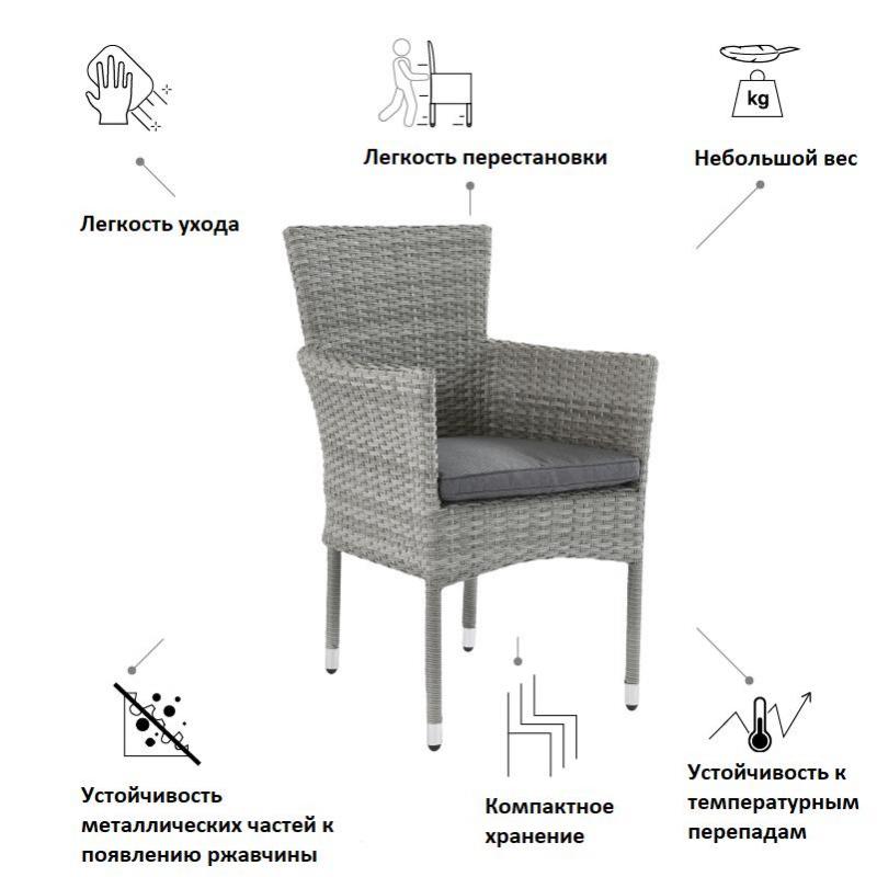Кресло садовое Naterial Davos 57x88x91 см, искусственный ротанг, серый/чёрный