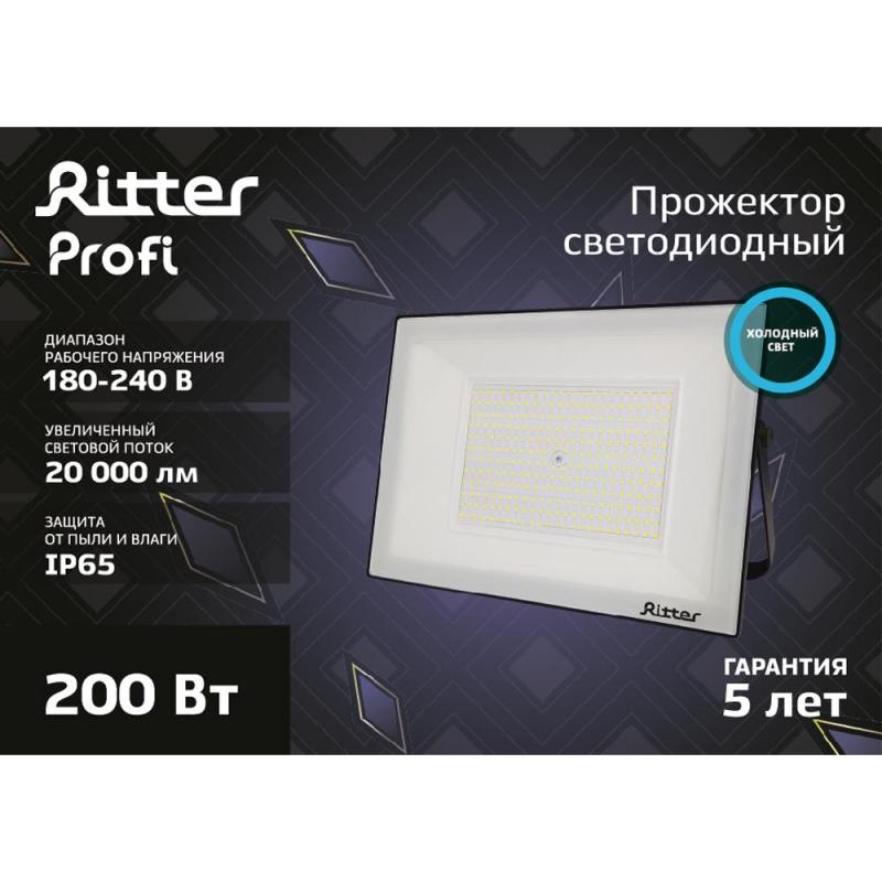 Прожектор жарықдиодты көшелік Ritter Profi 53412 3 200 Вт 20000 Лм 180-240В суық ақ жарық 6500К IP65 қара
