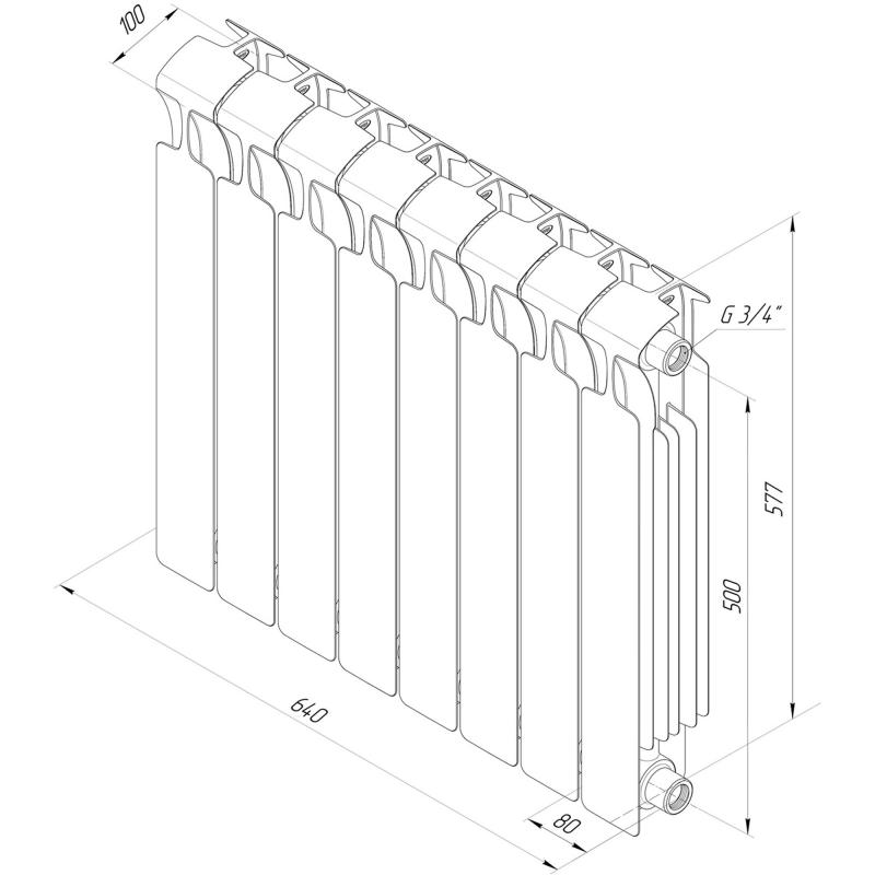 Радиатор Rifar Monolit 500/100 биметалл 8 секция бүйірлік қосылым түсі ақ