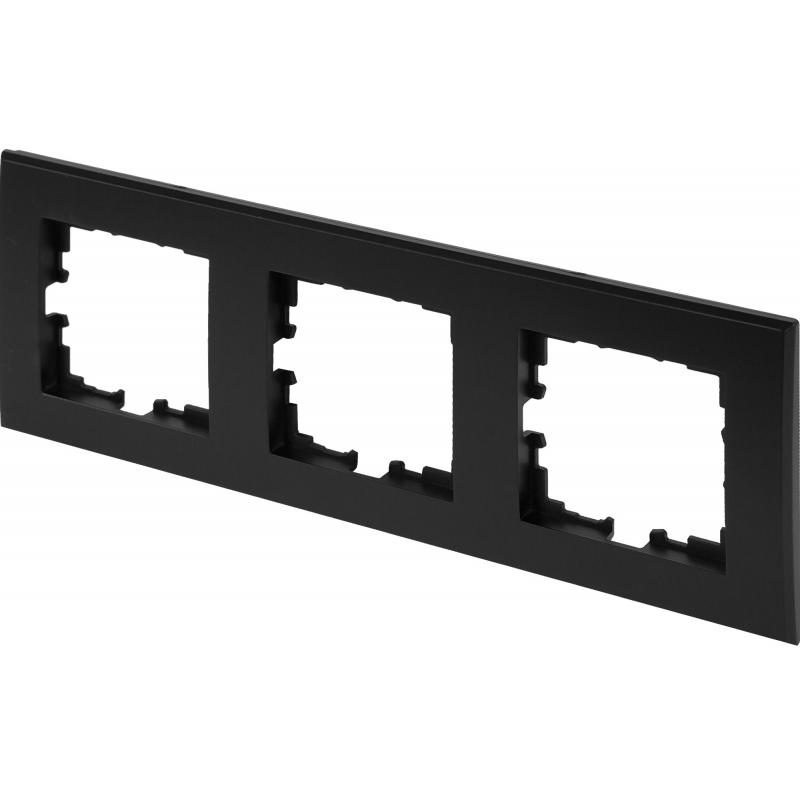 Рамка для розеток и выключателей Lexman Виктория плоская 3 поста цвет чёрный