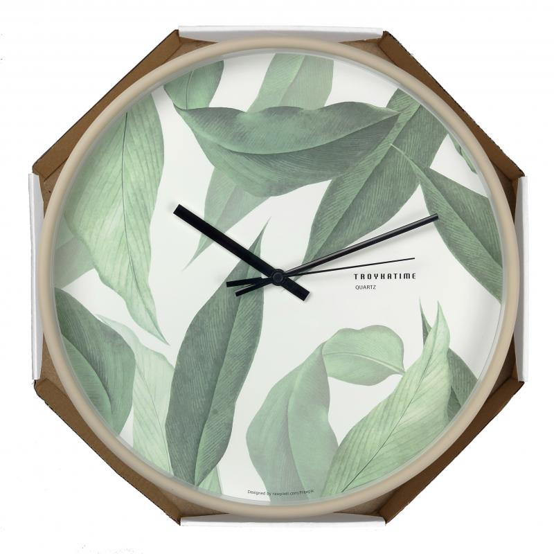 Часы настенные Troykatime «Зелёные листья» ø30 см