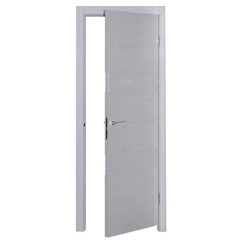 Дверь межкомнатная Модерн глухая шпон натуральный цвет белый ясень 90x200 см (с замком и петлями)