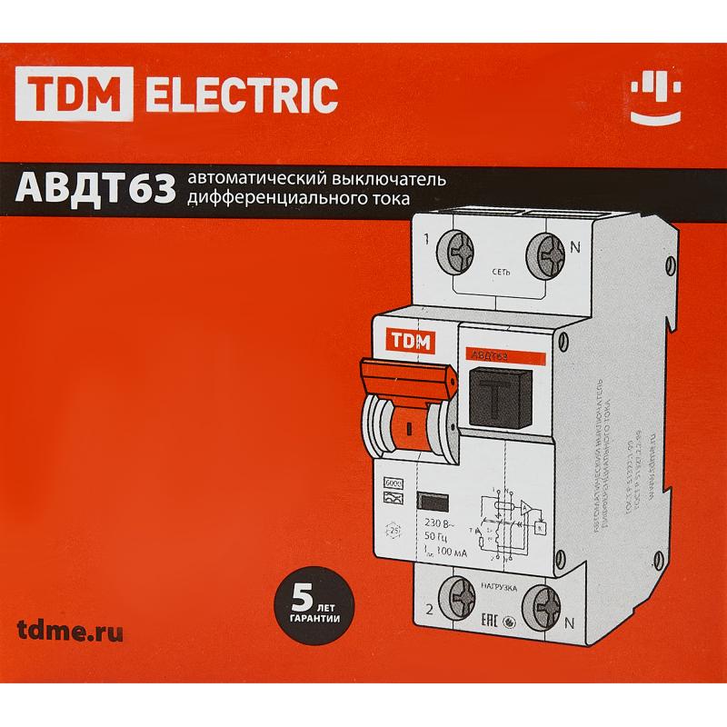 Дифференциальный автомат Tdm Electric АВДТ-63 2P C10 A 30 мА 6 кА AС SQ0202-0001
