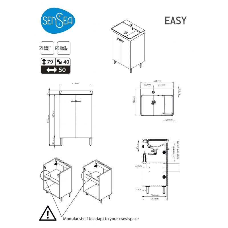 Тумба под раковину напольная Sensea Easy 50 см цвет белый