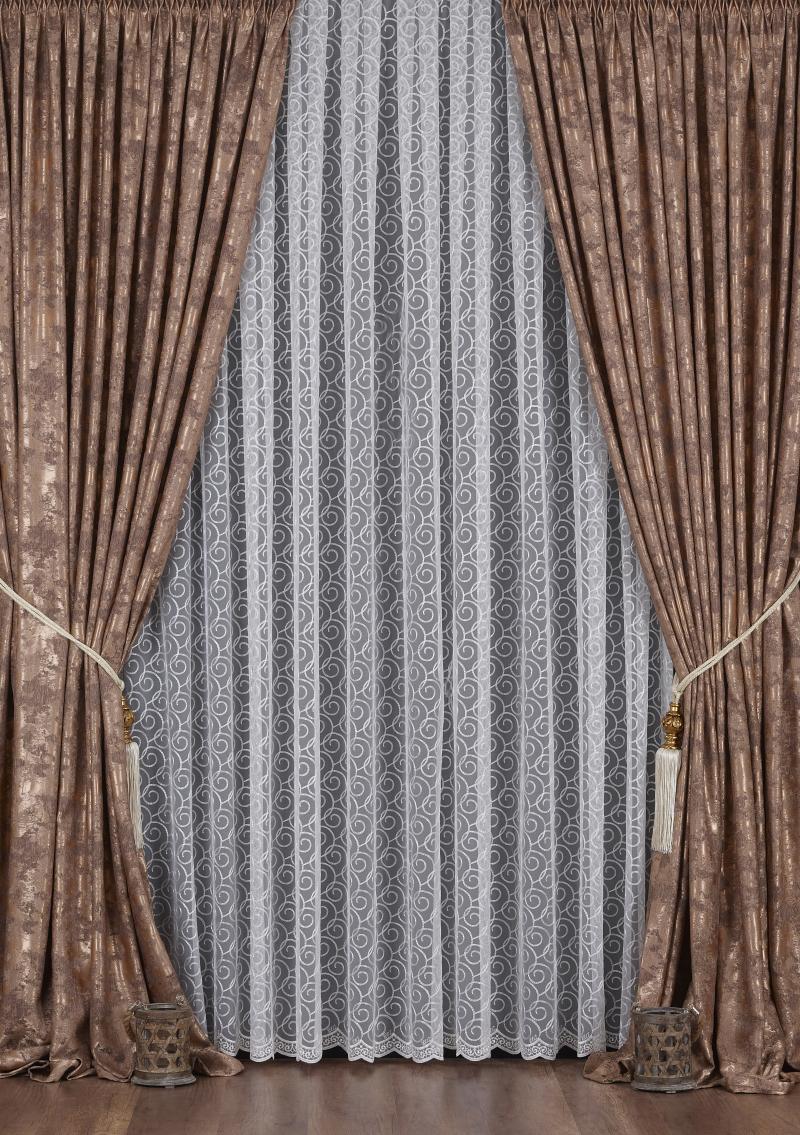 Тюль с вышивкой на сетке «Завитки» 1 п/м 290 см цвет кремовый