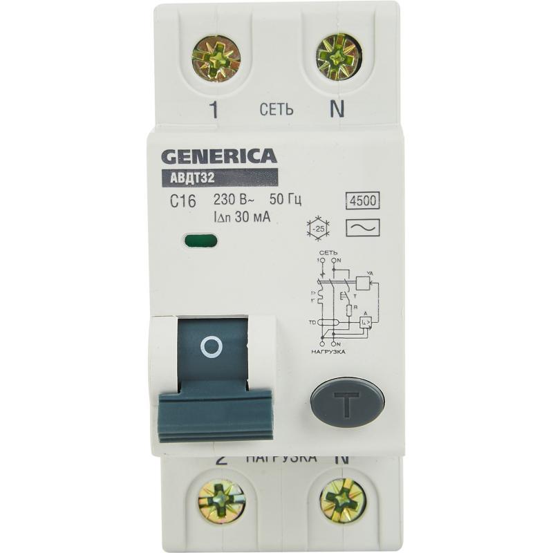 Дифференциальный автомат Generica 32 C16 А 30 мА 4.5 кА