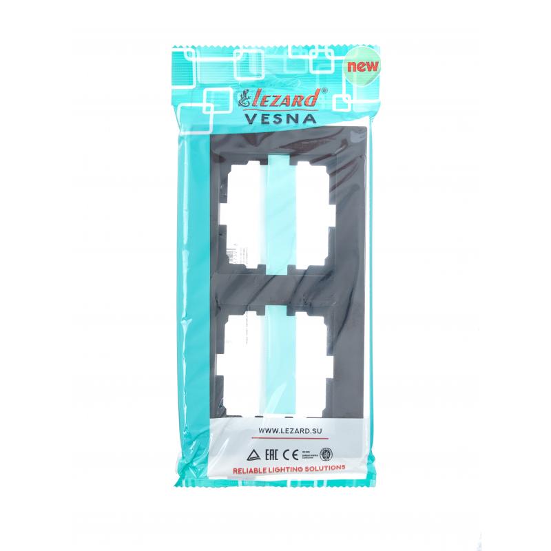 Рамка для розеток и выключателей Lezard Vesna 742-4200-147 2 поста цвет черный матовый