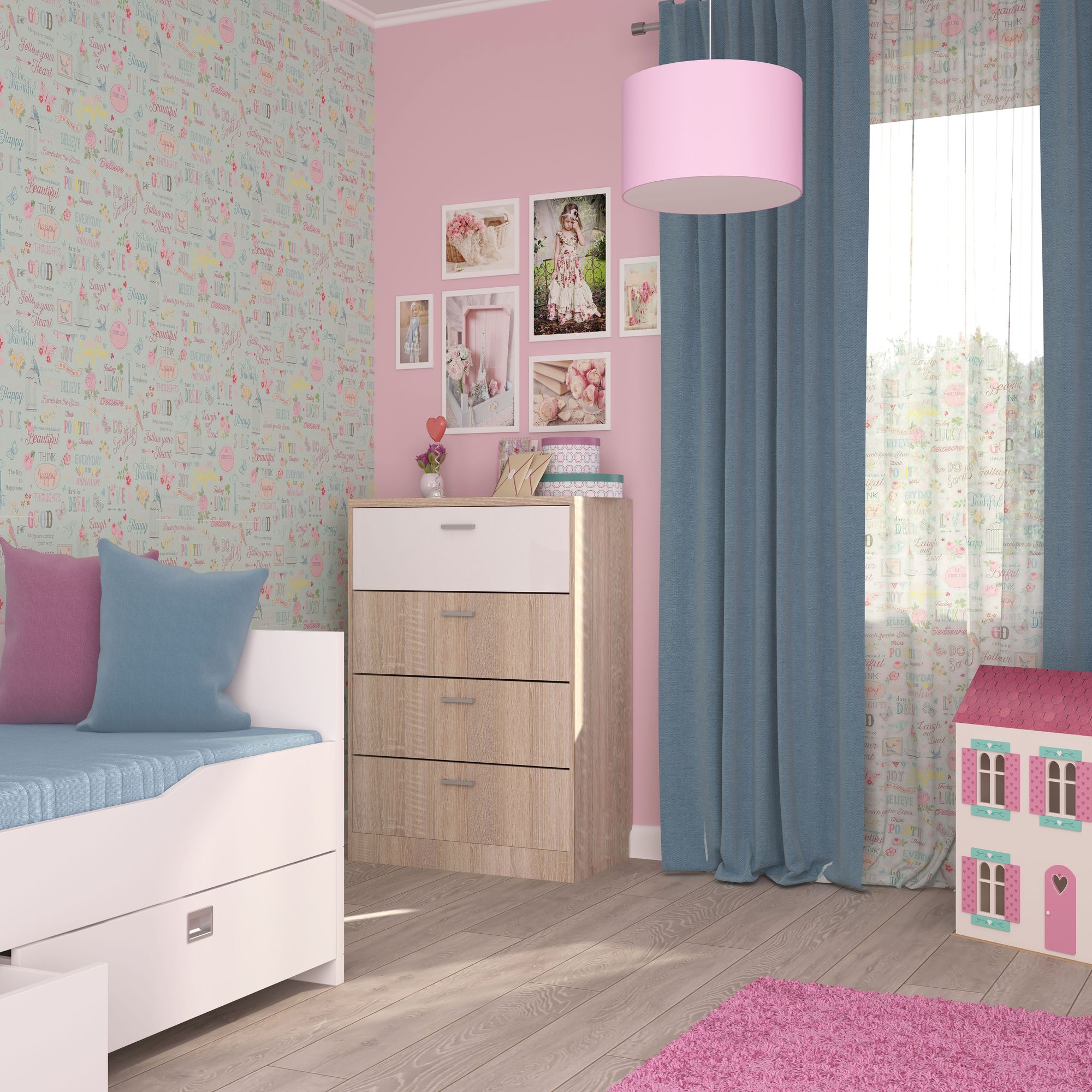 Бирюзово розовая спальня для девочек
