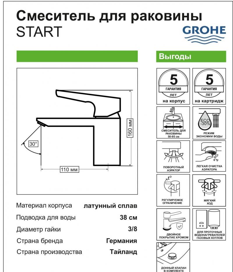 Смеситель для раковины Grohe Start New однорычажный цвет хром