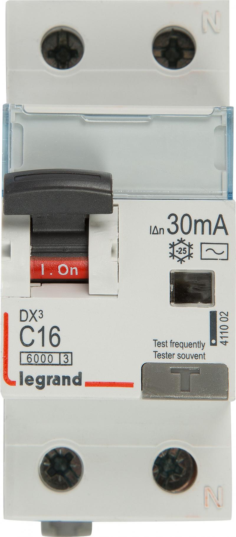 Дифференциальный автомат Legrand DX3 АВДТ 1P N C16 А 30 мА 6 кА АС 411002